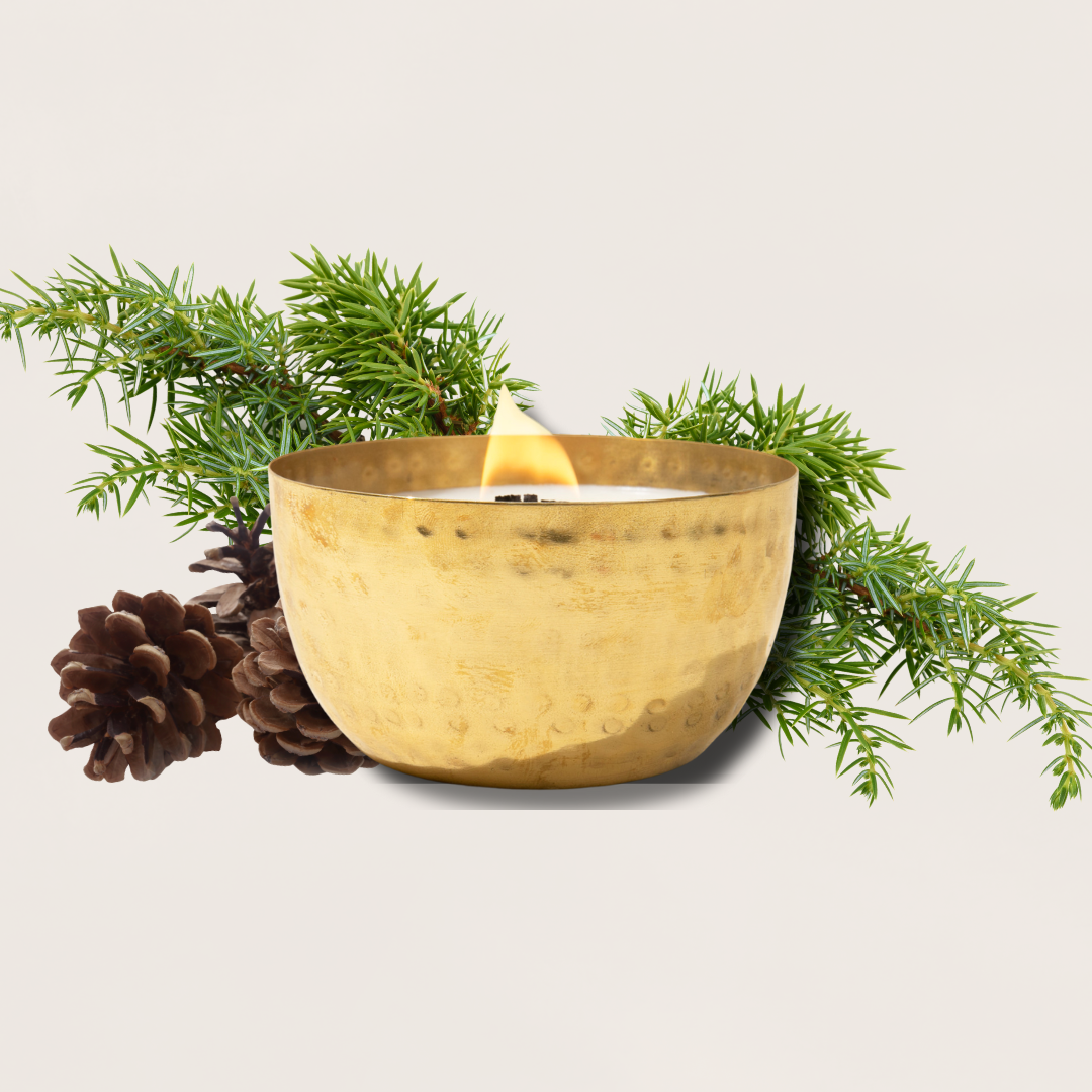Juniper & Balsam Fir-Solid Brass 14oz Pure Soy Candle
