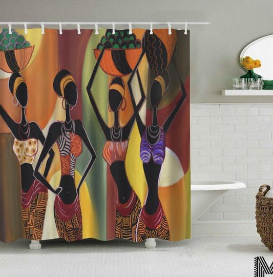 180X180 - Art Design Graffiti Art Hip Hop African Girls with Black Hair Big Earring with Modern Building Shower Curtain