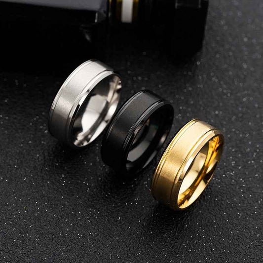 Unisex Stainless Steel Wedding Ring 8 mm – Black/Gold/Silver