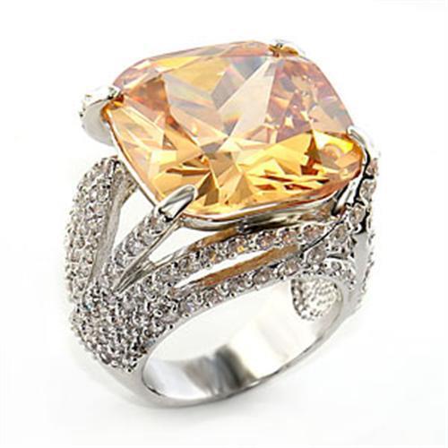 Rhodium Brass Ring with AAA Grade CZ in Champagne