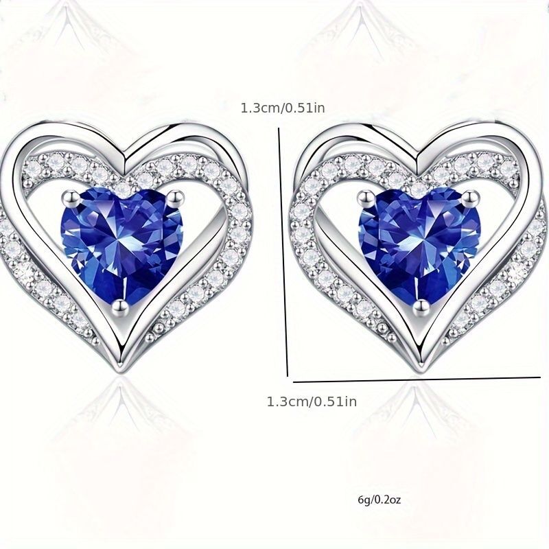 Women's Birthstone Earrings - 925 Sterling Silver Heart Stud Birthstone