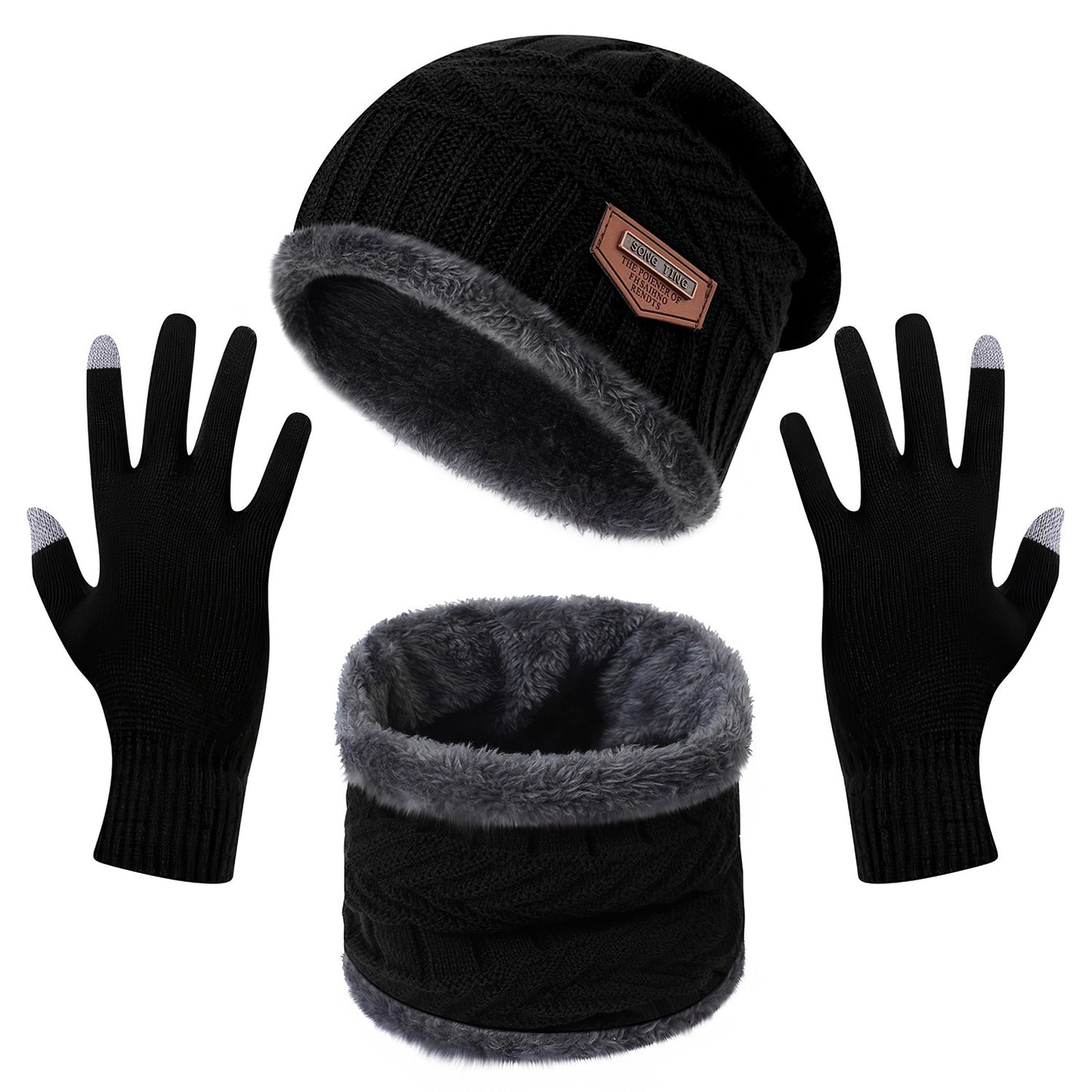 Winter Knitted Hat Scarf Gloves 3Pcs Winter Warm Beanie and Touch Screen Gloves Scarf Set Knit Beanie Skull Cap Neck Warmer Mittens for Men Women