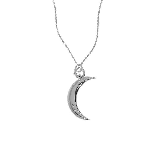 Women CZ Crescent Moon 925 Sterling Silver Necklace