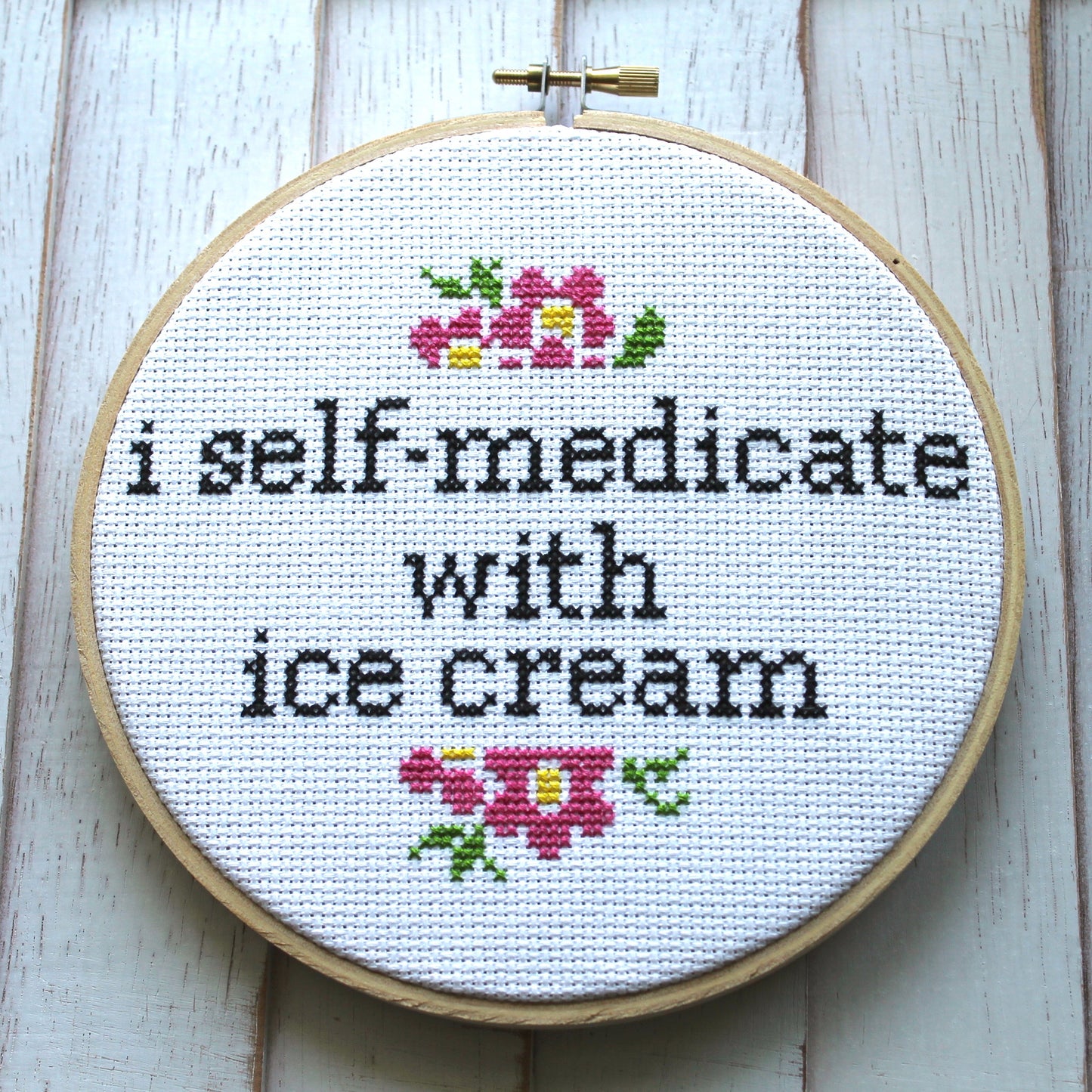 I Self-Medicate With Ice Cream Counted Cross Stitch DIY KIT Intermediate