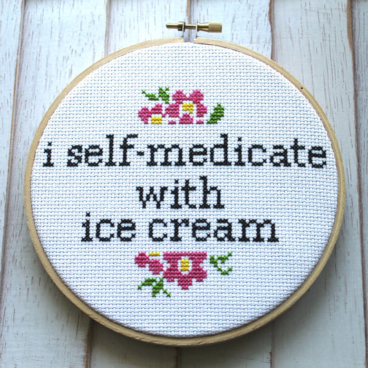I Self-Medicate With Ice Cream Counted Cross Stitch DIY KIT Intermediate