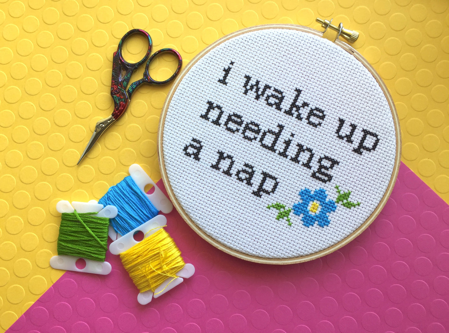 Wake Up Needing a Nap Counted Cross Stitch DIY KIT Intermediate