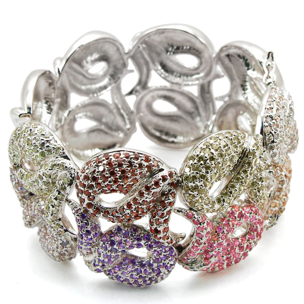 LO1278 - Rhodium Brass Bangle with AAA Grade CZ  in Multi Color