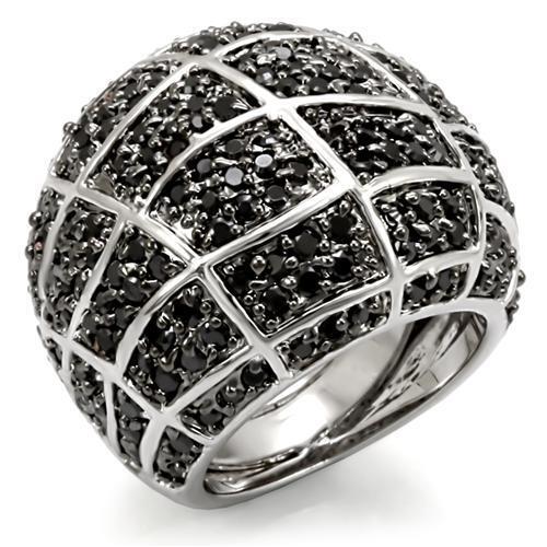 Rhodium + Ruthenium Brass Ring with AAA Grade CZ in Black Diamond