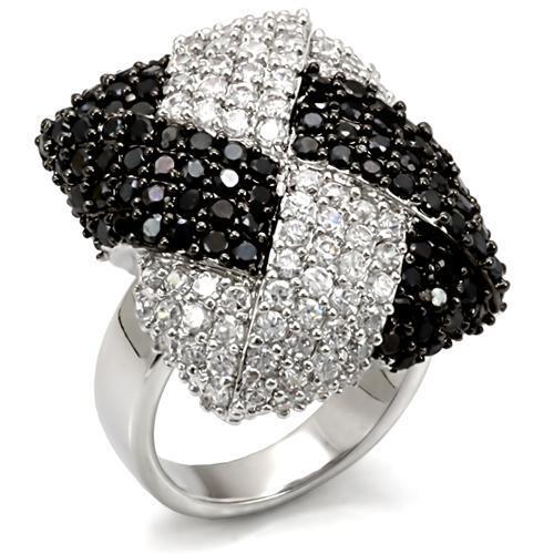 Rhodium + Ruthenium Brass Ring with AAA Grade CZ in Black Diamond