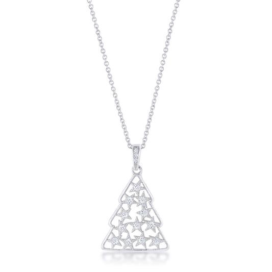 .2 ct CZ Rhodium Christmas Tree Pave Holiday Pendant