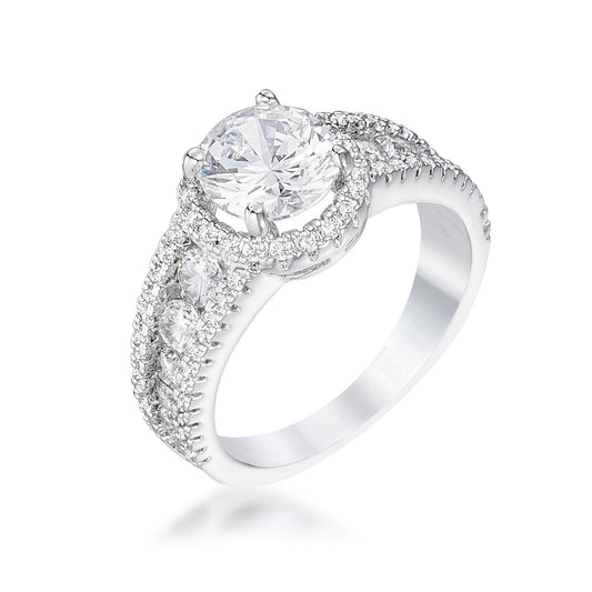 2.1Ct Rhodium Plated Solitaire Engagement Halo Ring Size 9