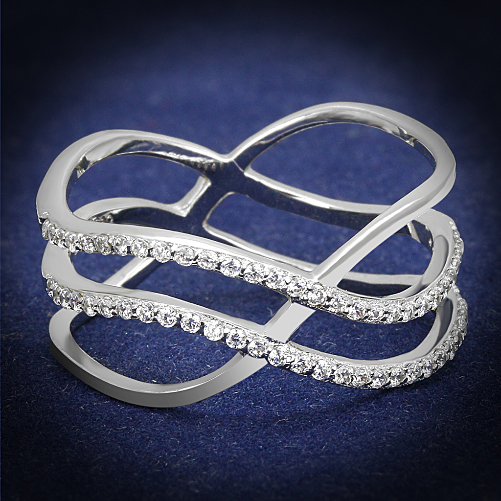 Rhodium 925 Sterling Silver Ring with AAA Grade CZ  in Clear