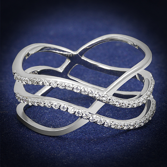 Rhodium 925 Sterling Silver Ring with AAA Grade CZ  in Clear