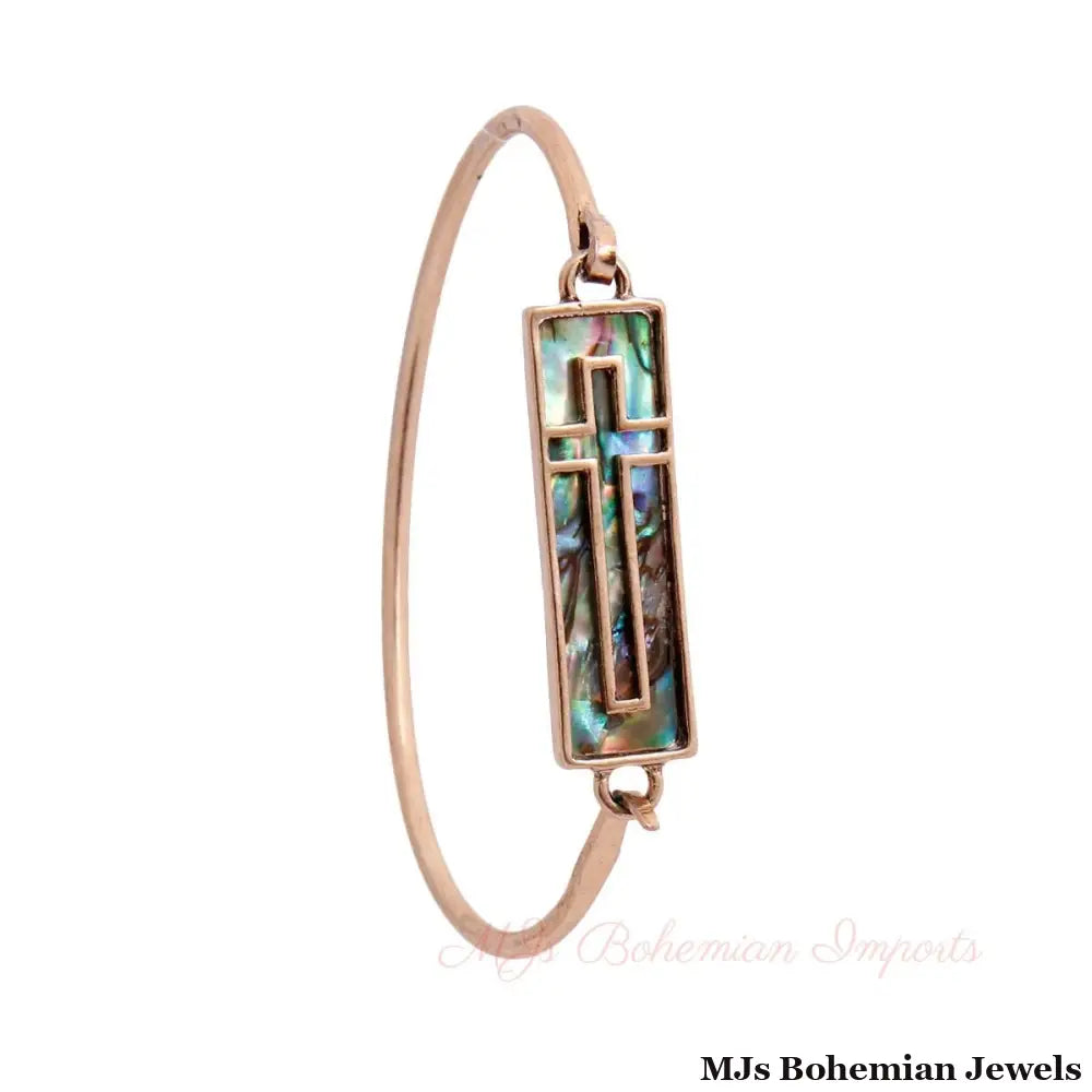 Abalone Cross Burnished Gold Bangle
