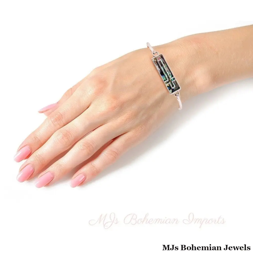 Abalone Cross Burnished Silver Bangle