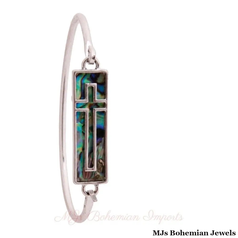 Abalone Cross Burnished Silver Bangle