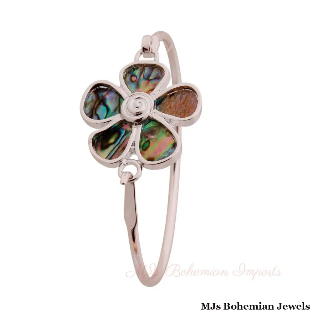 Abalone Flower Silver Bangle