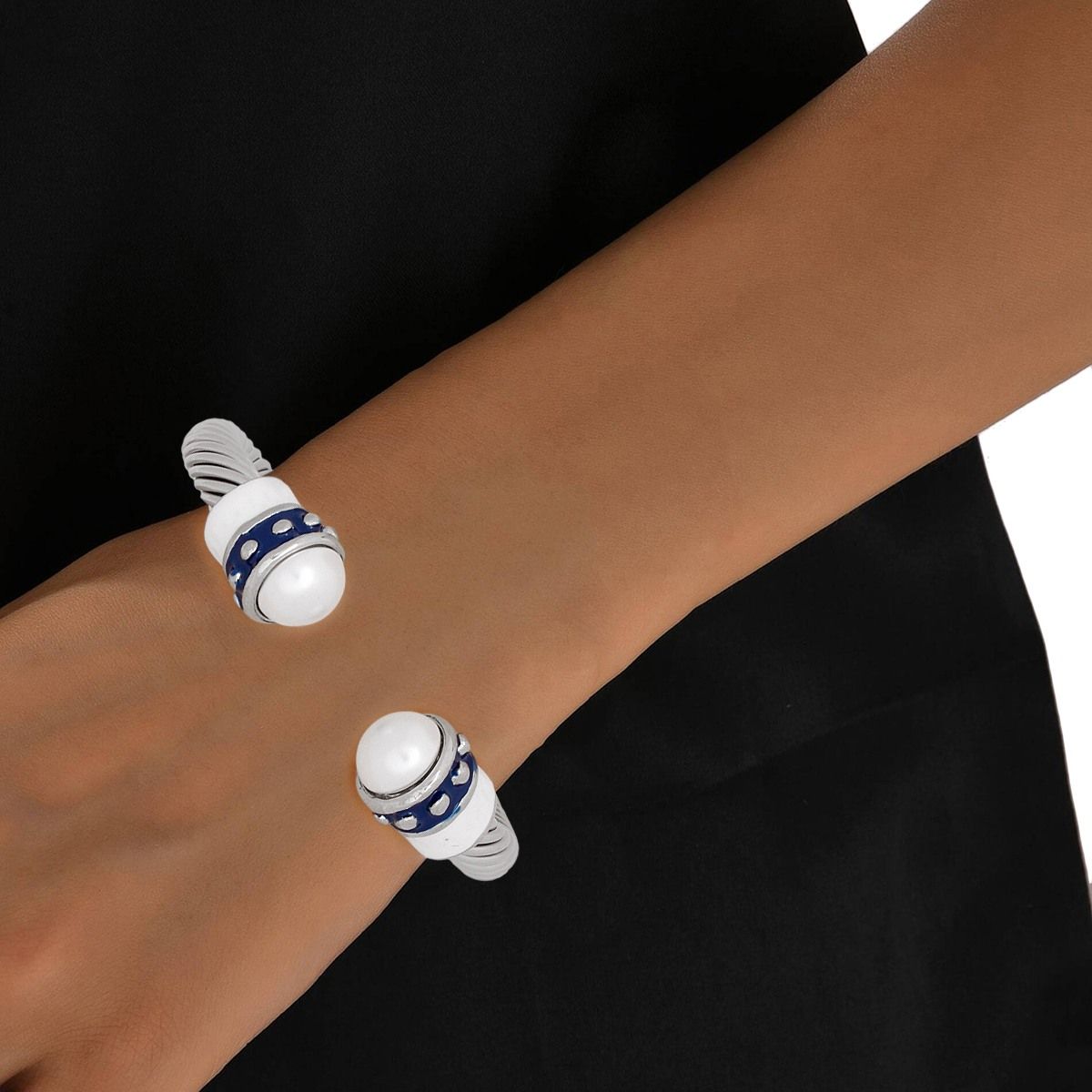 ZPB Blue White Thick Cable Classic Silver Bangle