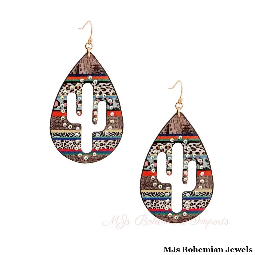 Animal Print Cactus Teardrop Earrings