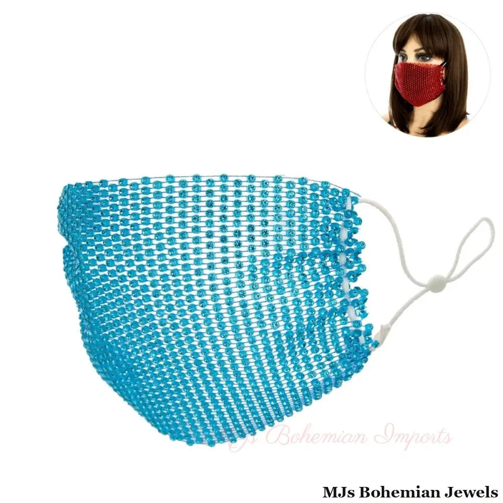 Aqua Rhinestone Mesh Fashion Mask