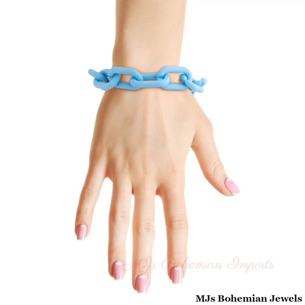 Aqua Rubber Coated Chain Bracelet