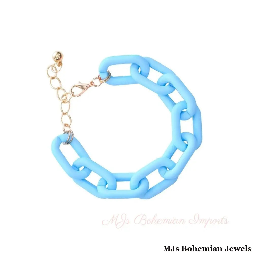 Aqua Rubber Coated Chain Bracelet