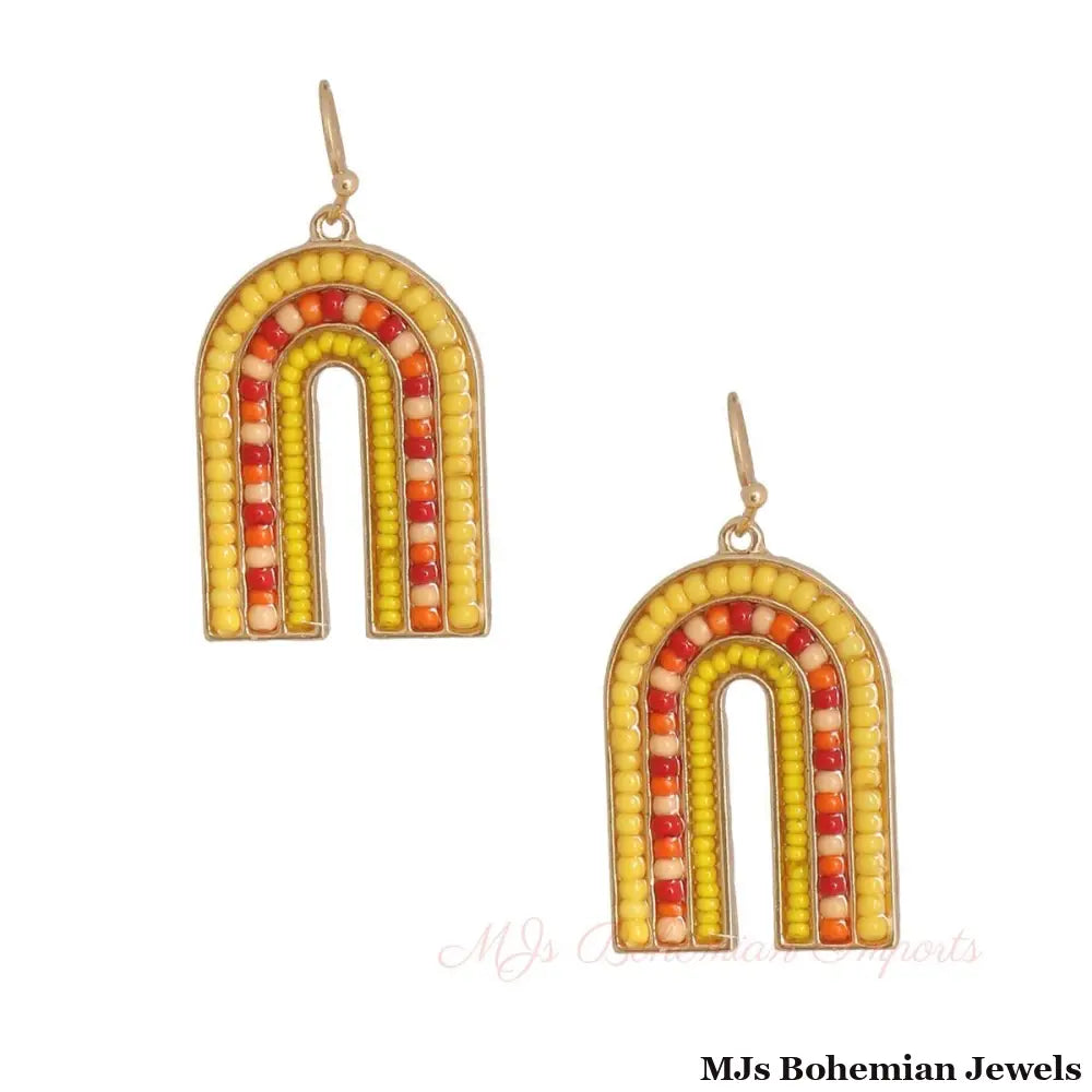 Arched Yellow Bead Drop Earrings