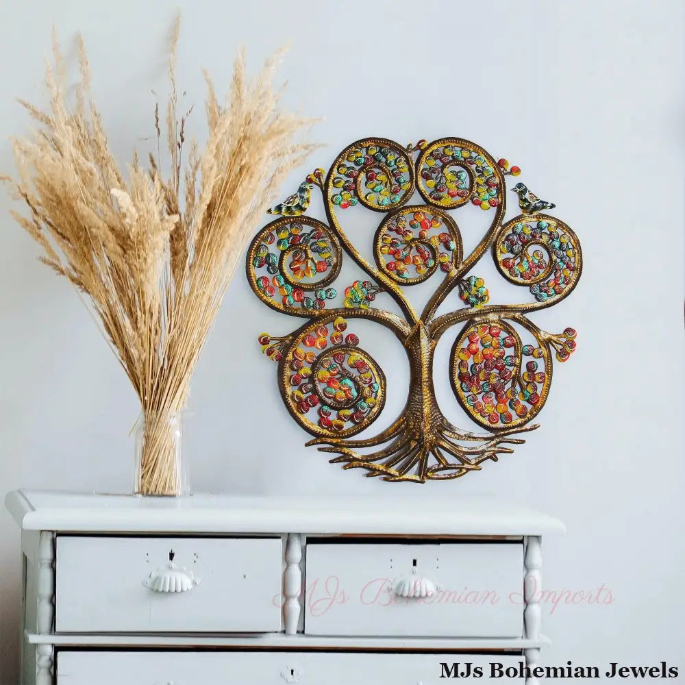 Autumn Spiral Tree of Life Haitian Steel Drum Wall Art