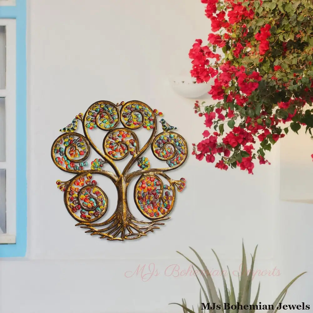 Autumn Spiral Tree of Life Haitian Steel Drum Wall Art