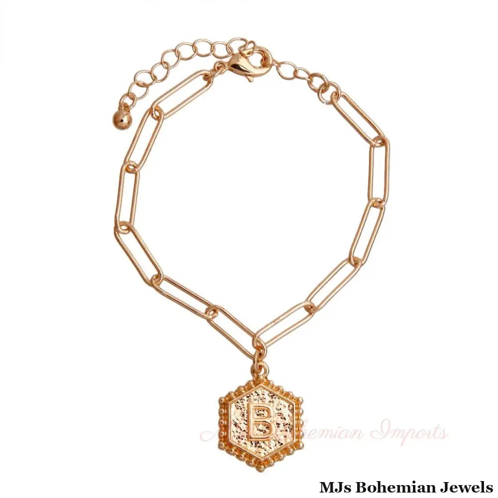 B Hexagon Initial Charm Bracelet