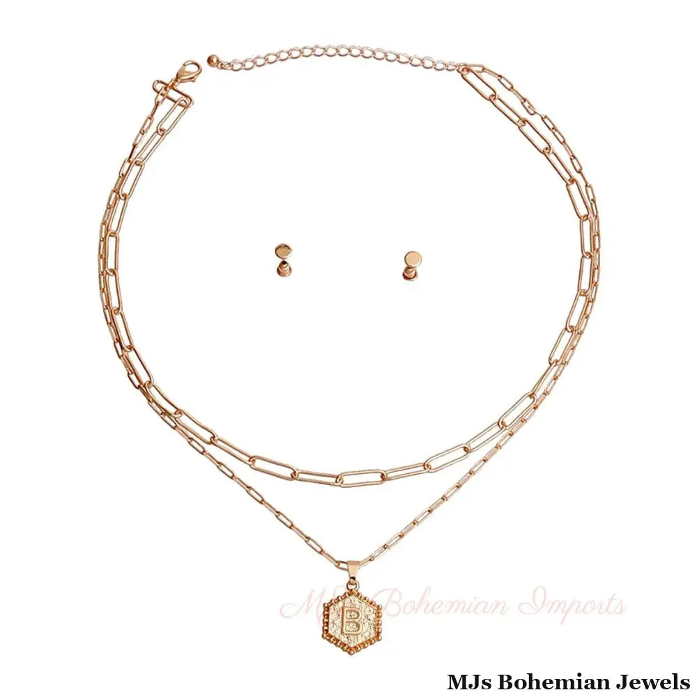 B Hexagon Initial Charm Necklace