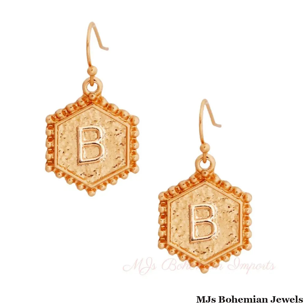 B Hexagon Initial Earrings