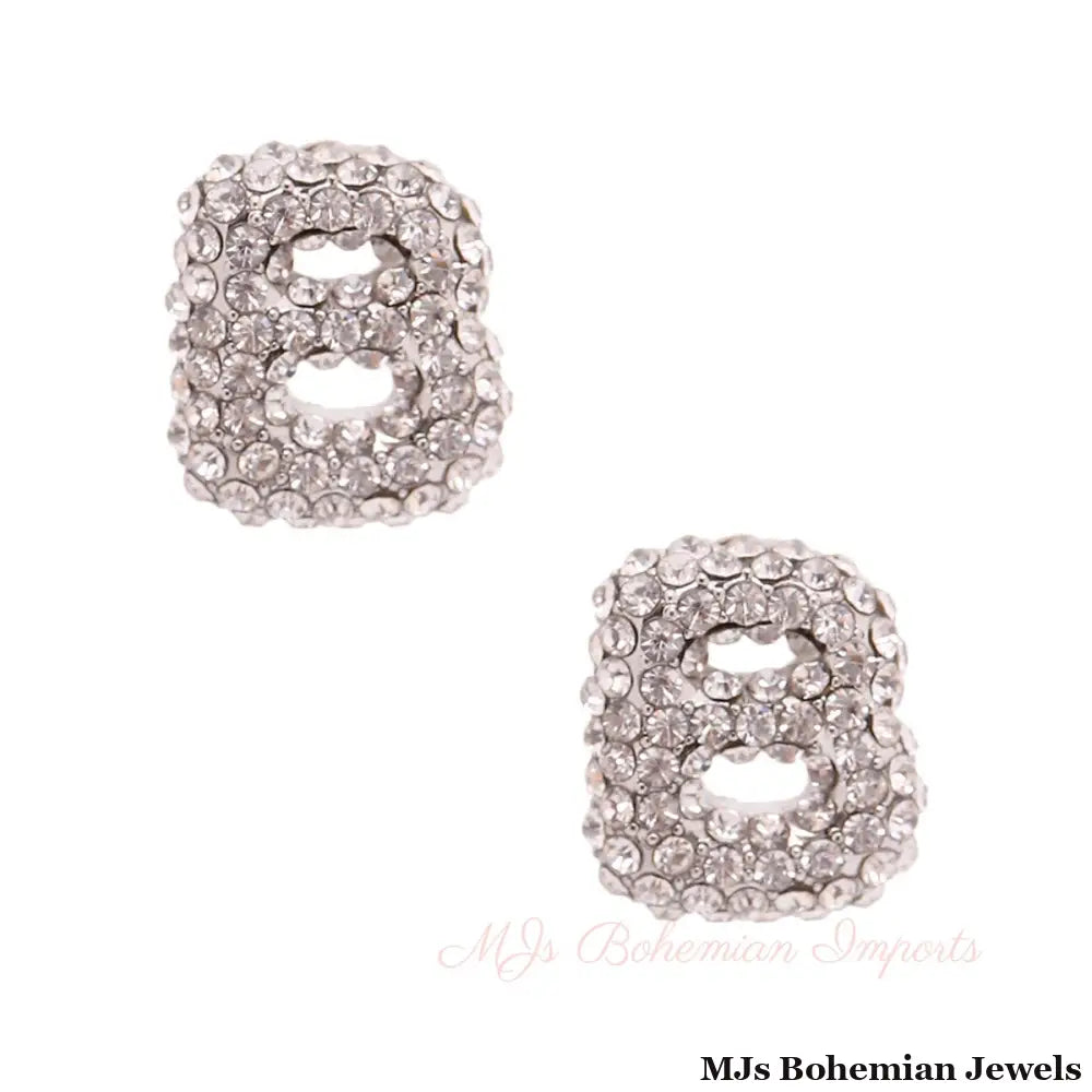 B Rhinestone Silver Studs