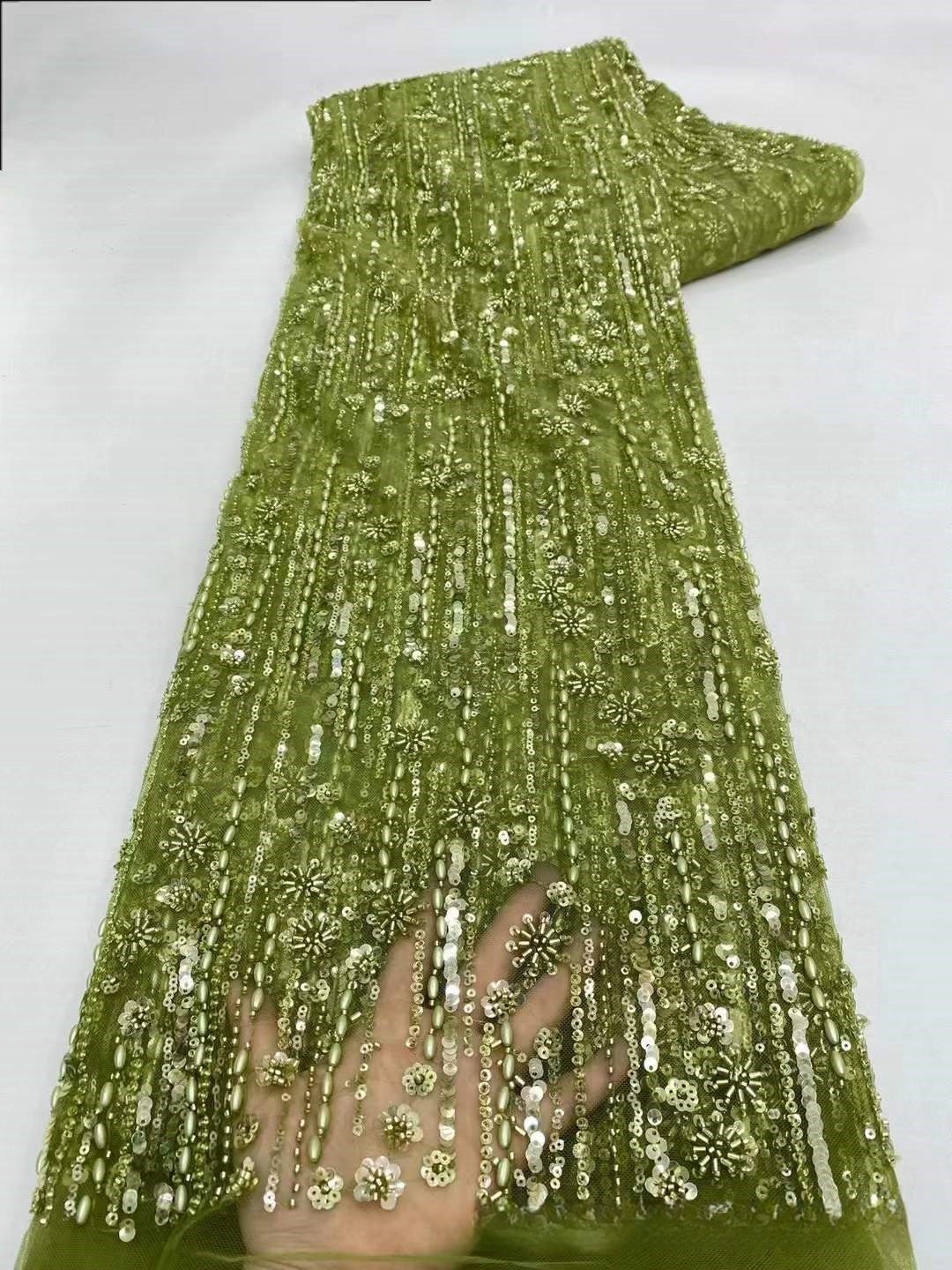 Color: Style 02, Specifications: 1Yards - French Wedding Dress Bead Tube Fabric African Bridal Dress Lace