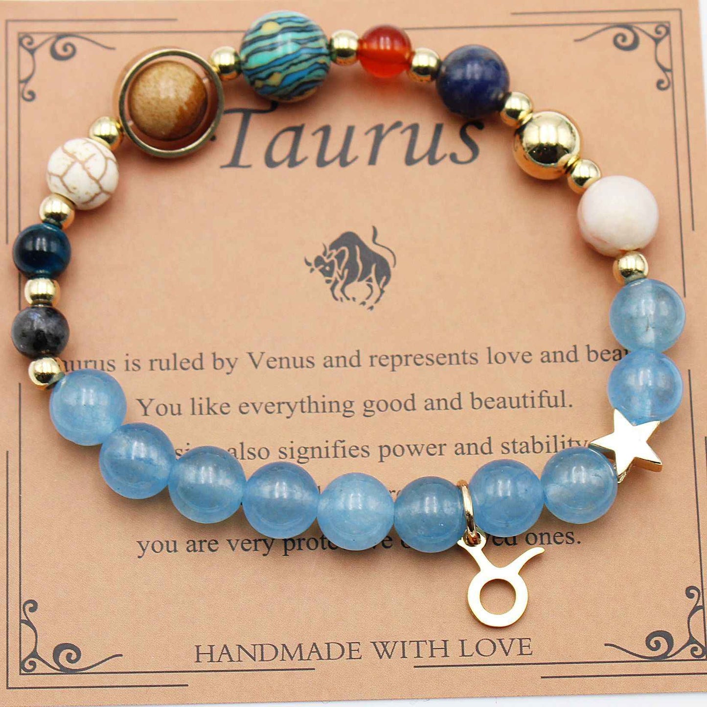 Twelve Constellations Bracelets - Natural Stone Beaded Bracelets with Eight Planet Designs