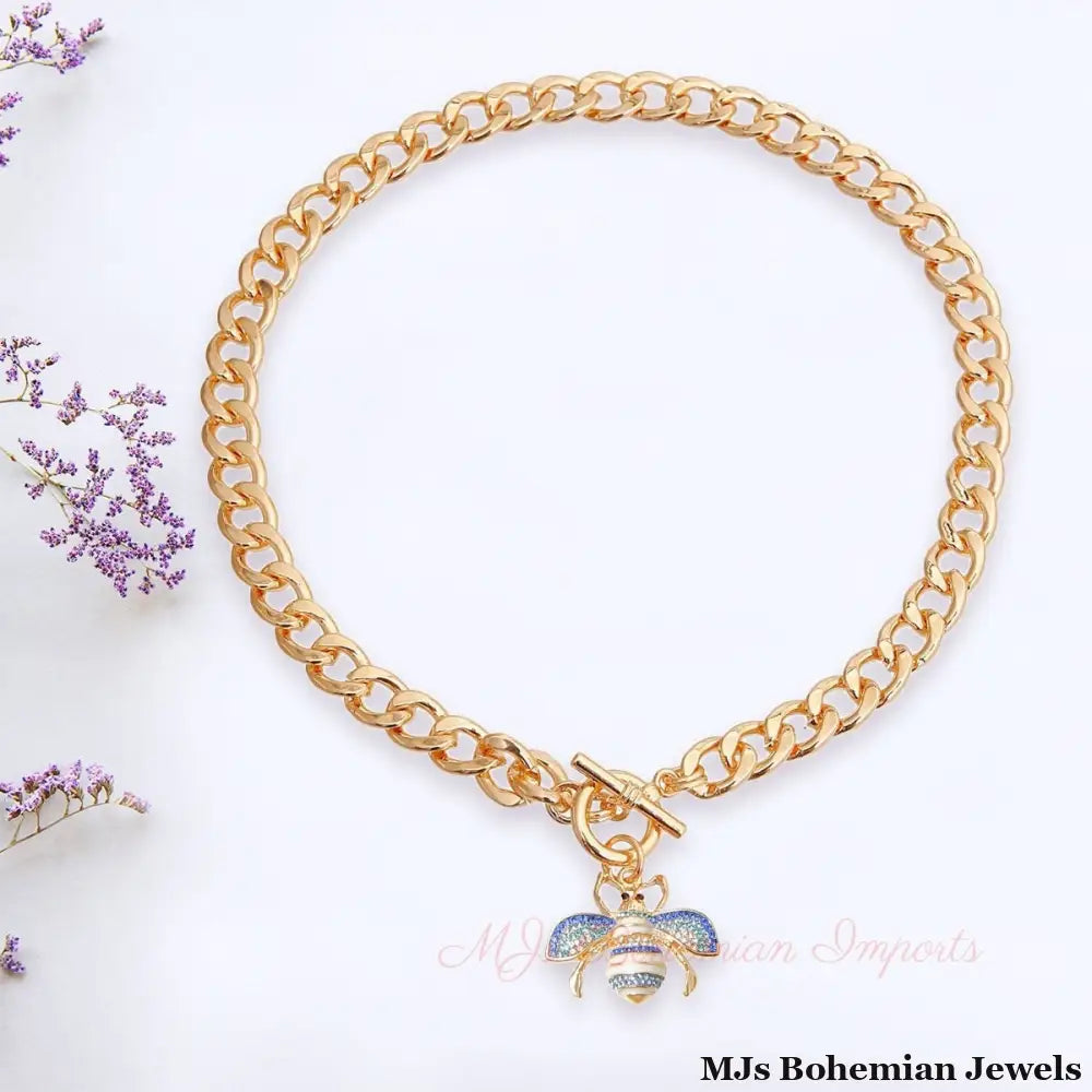Bee Charm Toggle Necklace - 1.5 Inch Pendant