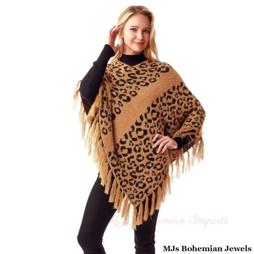 Beige Leopard Eyelash Poncho