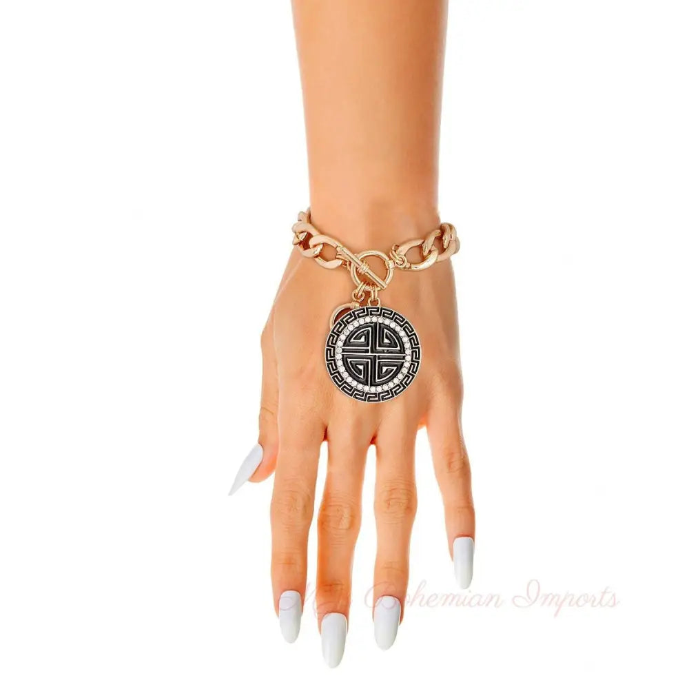 Black and Gold Greek Toggle Bracelet
