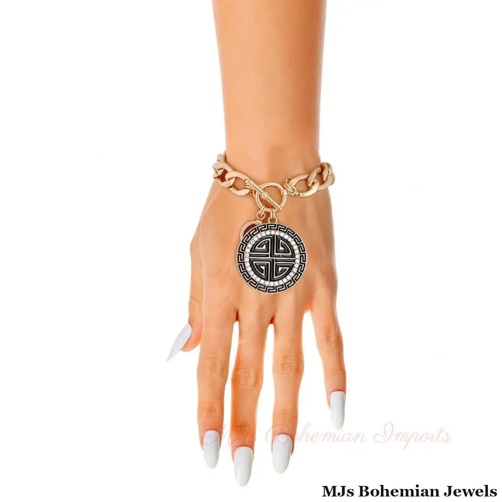 Black and Gold Greek Toggle Bracelet