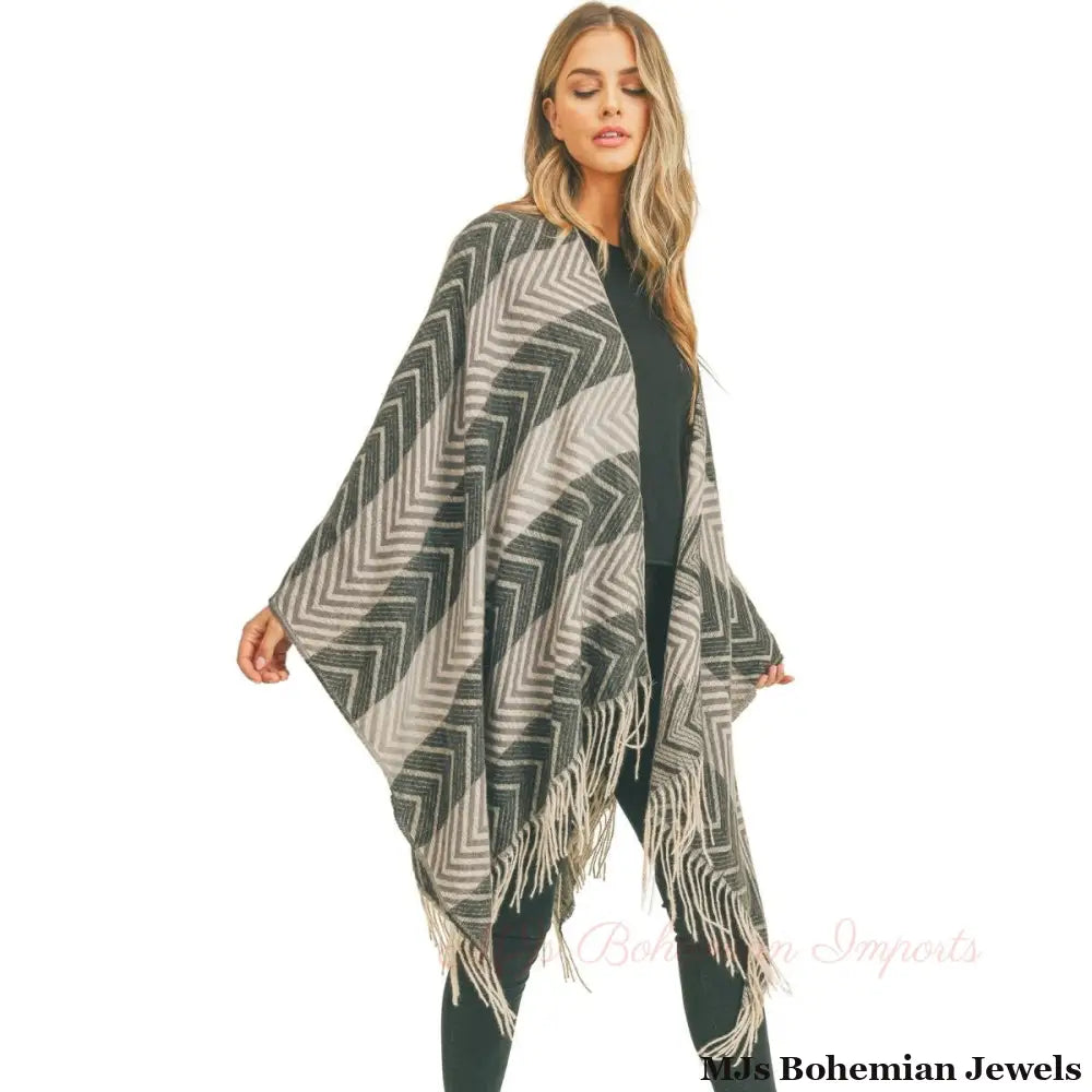 Black and Gray Chevron Stripe Ruana