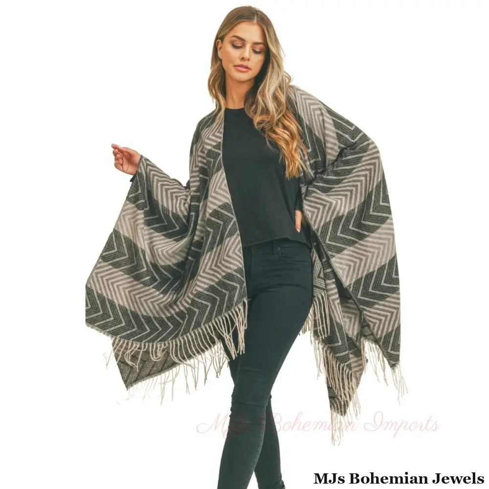 Black and Gray Chevron Stripe Ruana