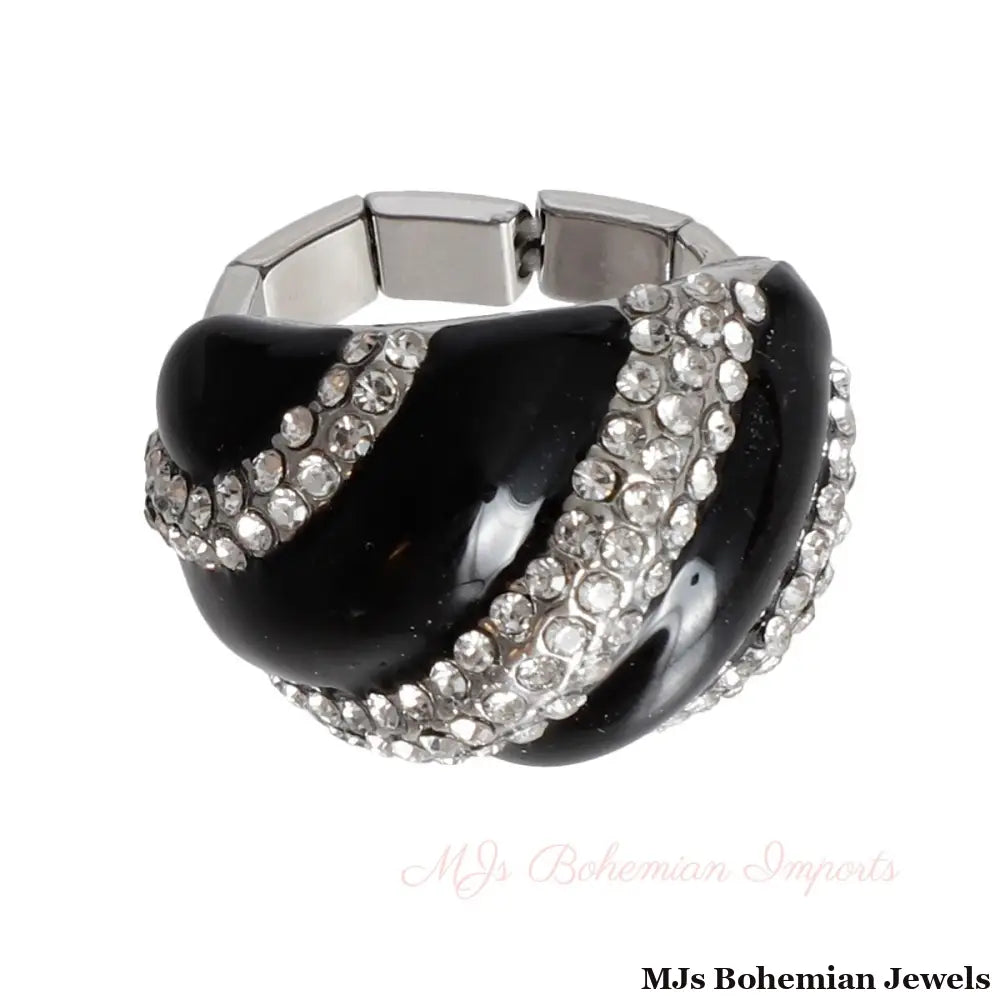 Black and Silver Dome Cocktail Ring