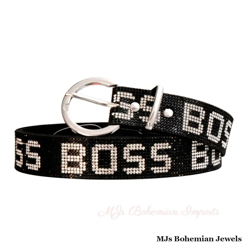 Black and Silver Rhinestone Boss Belt