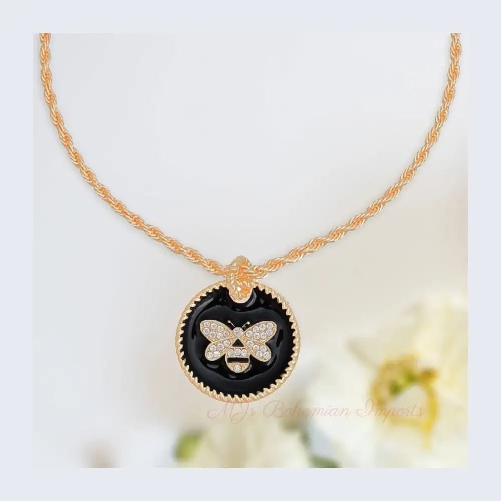 Black Bee Pendant Gold Twisted Chain