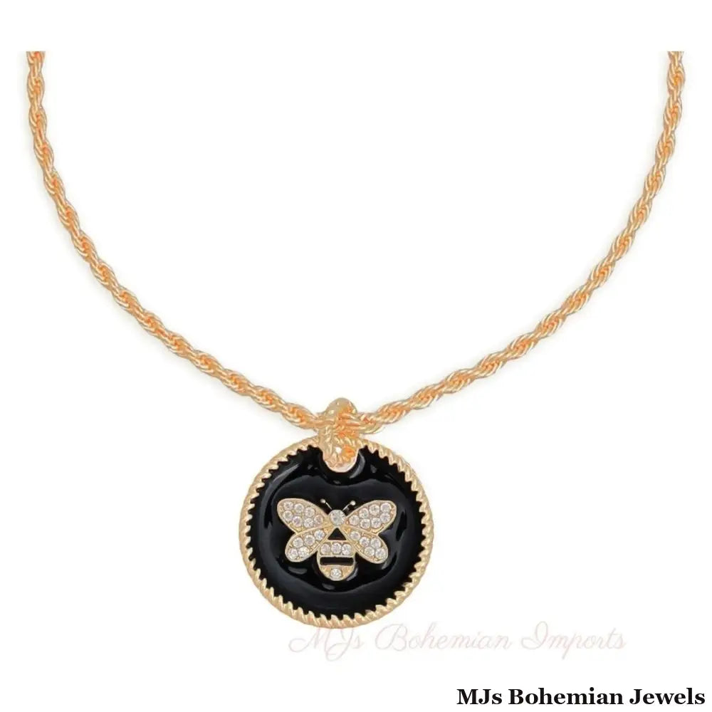 Black Bee Pendant Gold Twisted Chain