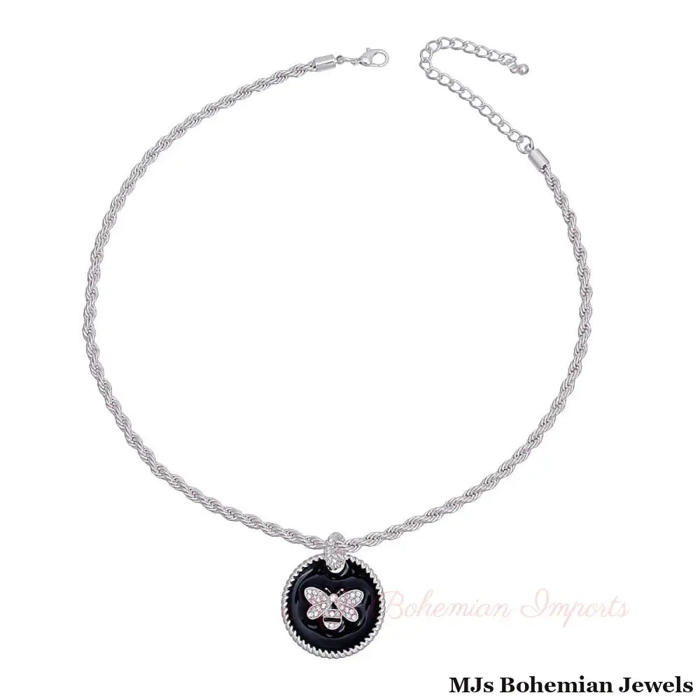 Black Bee Pendant Silver Twisted Chain