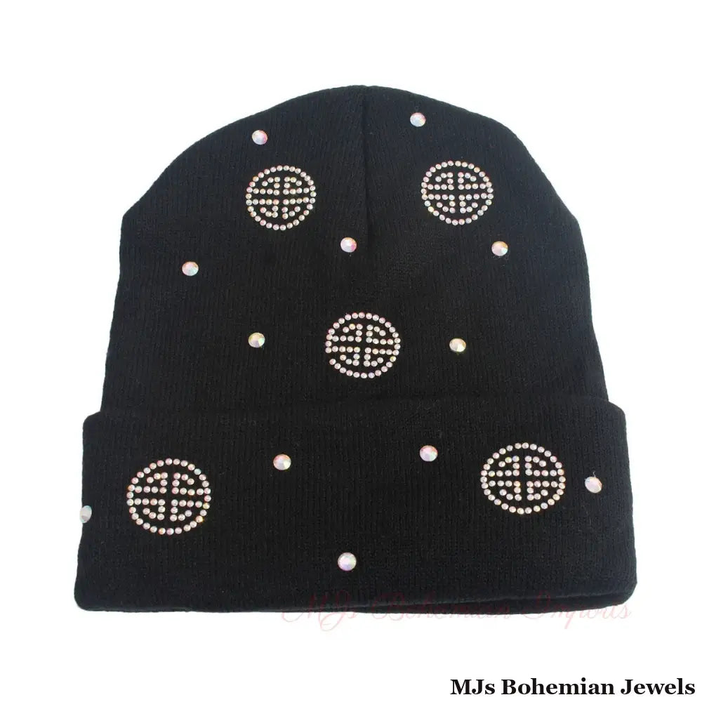 Black Bling Greek Beanie