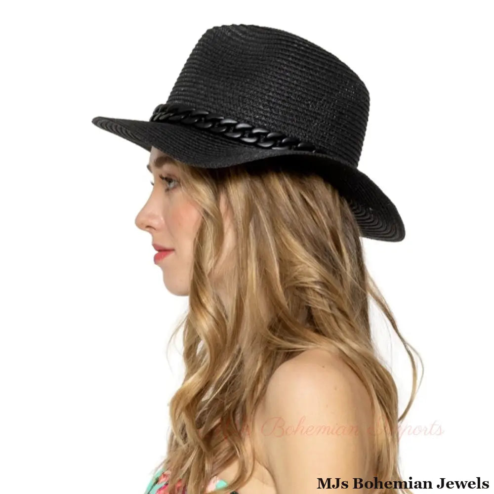 Black Chain Band Panama Hat