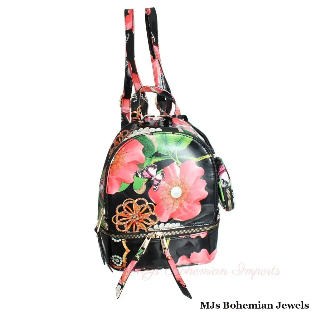 Black Floral Backpack Set