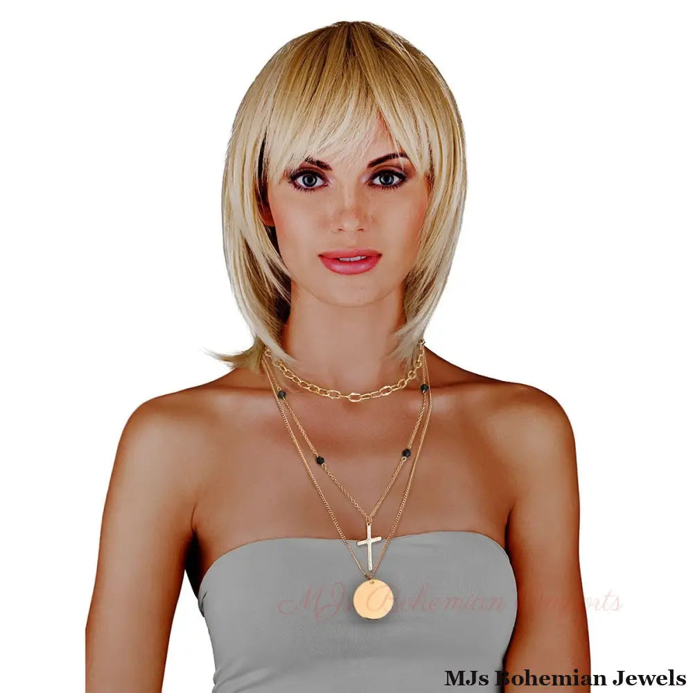 Black Glass and Cross Charm Necklace